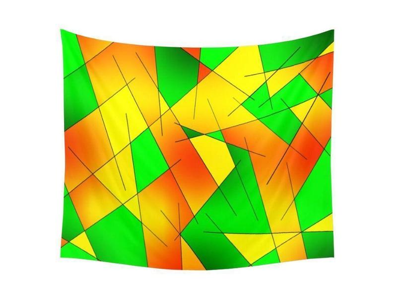 Wall Tapestries-ABSTRACT LINES #1 Wall Tapestries-Greens &amp; Oranges &amp; Yellows-from COLORADDICTED.COM-