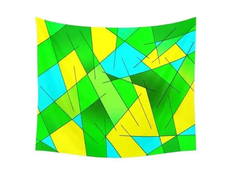 Wall Tapestries-ABSTRACT LINES #1 Wall Tapestries-Greens & Yellows & Light Blues-from COLORADDICTED.COM-