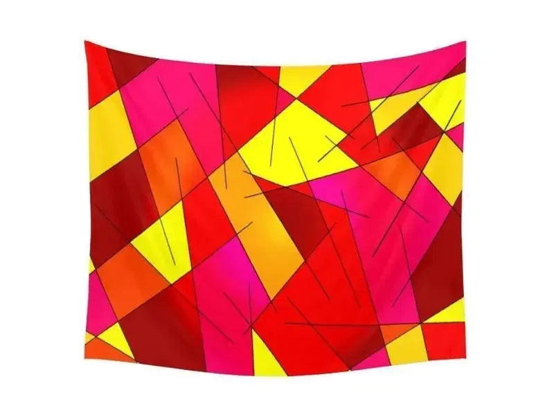 Wall Tapestries-ABSTRACT LINES #1 Wall Tapestries-Reds & Oranges & Yellows & Fuchsias-from COLORADDICTED.COM-
