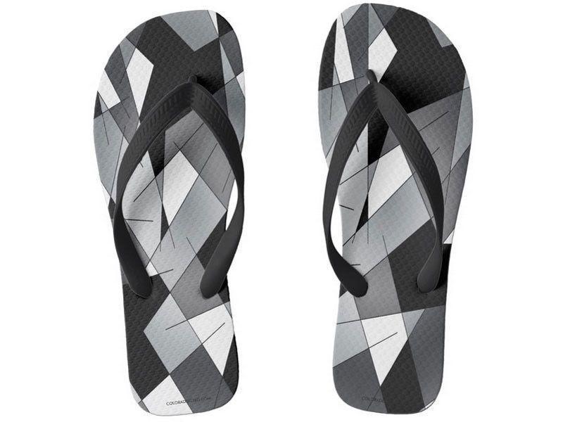 Flip Flops-ABSTRACT LINES #1 Wide-Strap Flip Flops-Black &amp; Grays &amp; White-from COLORADDICTED.COM-