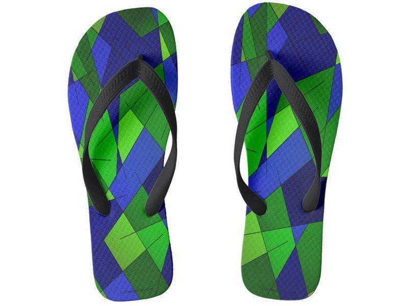 Flip Flops-ABSTRACT LINES #1 Wide-Strap Flip Flops-Blues &amp; Greens-from COLORADDICTED.COM-