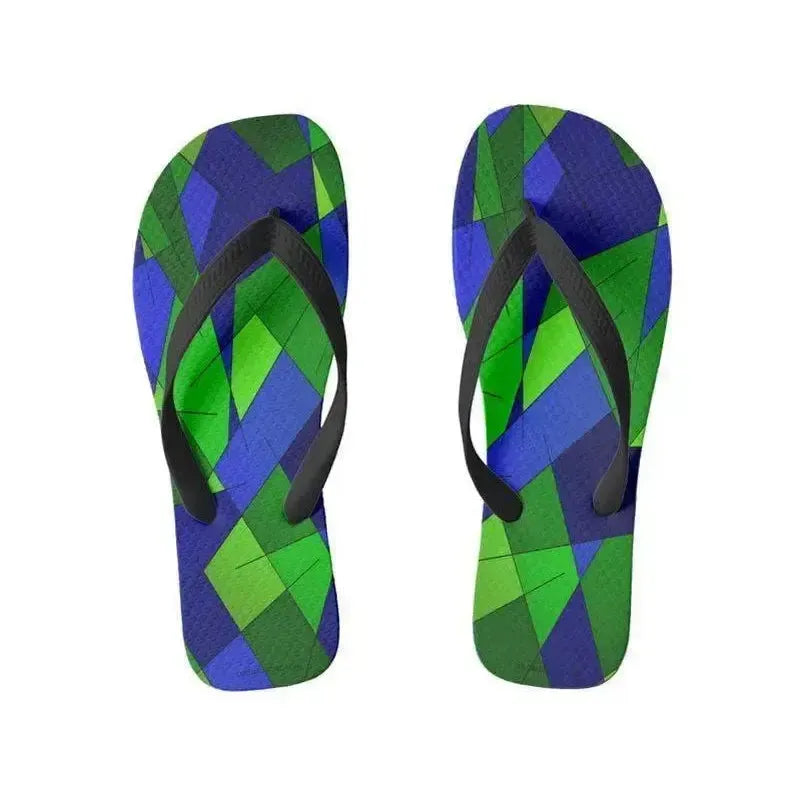 Flip Flops-ABSTRACT LINES #1 Wide-Strap Flip Flops-Blues & Greens-from COLORADDICTED.COM-