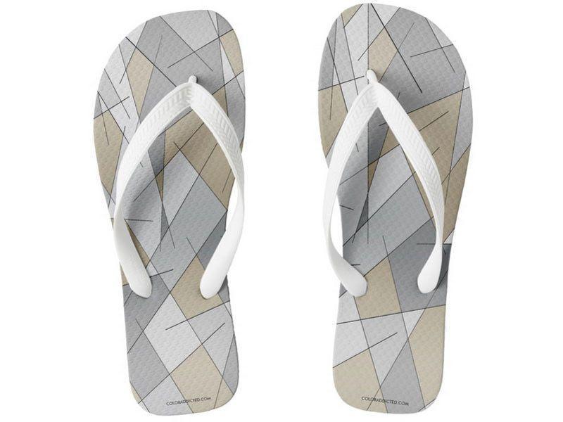 Flip Flops-ABSTRACT LINES #1 Wide-Strap Flip Flops-Grays &amp; Beiges-from COLORADDICTED.COM-