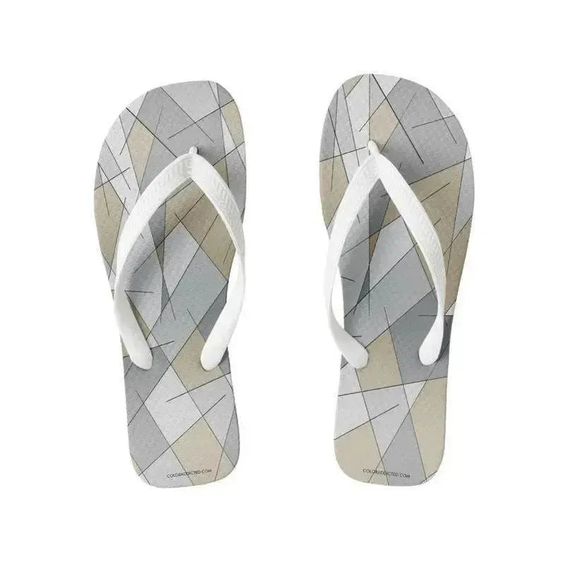 Flip Flops-ABSTRACT LINES #1 Wide-Strap Flip Flops-Grays & Beiges-from COLORADDICTED.COM-