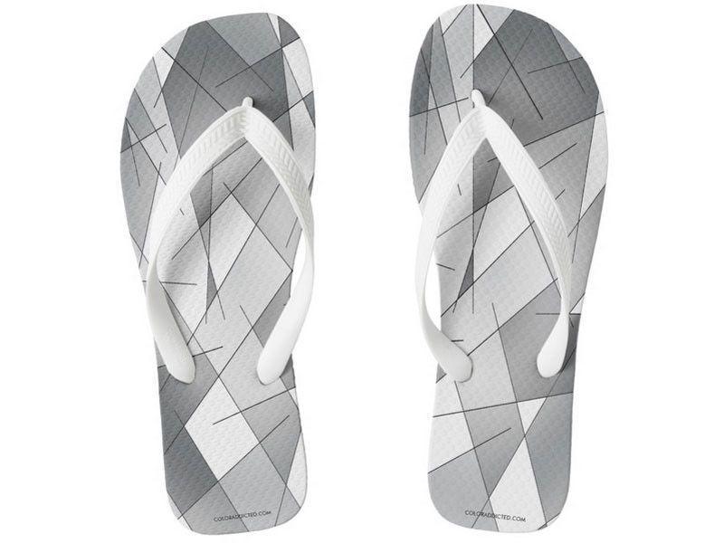 Flip Flops-ABSTRACT LINES #1 Wide-Strap Flip Flops-Grays &amp; White-from COLORADDICTED.COM-