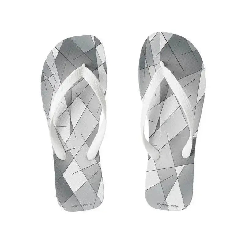 Flip Flops-ABSTRACT LINES #1 Wide-Strap Flip Flops-Grays & White-from COLORADDICTED.COM-