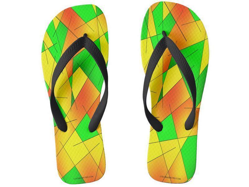 Flip Flops-ABSTRACT LINES #1 Wide-Strap Flip Flops-Greens &amp; Oranges &amp; Yellows-from COLORADDICTED.COM-