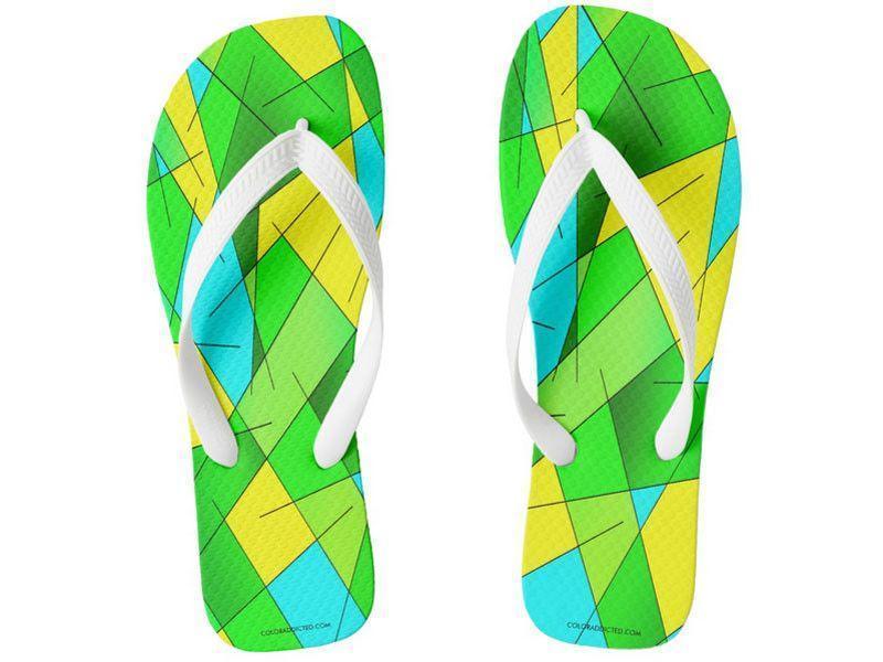Flip Flops-ABSTRACT LINES #1 Wide-Strap Flip Flops-Greens &amp; Yellows &amp; Light Blues-from COLORADDICTED.COM-