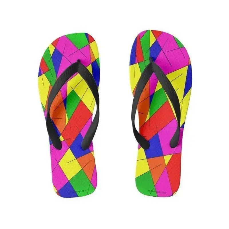 Flip Flops-ABSTRACT LINES #1 Wide-Strap Flip Flops-Multicolor Bright-from COLORADDICTED.COM-
