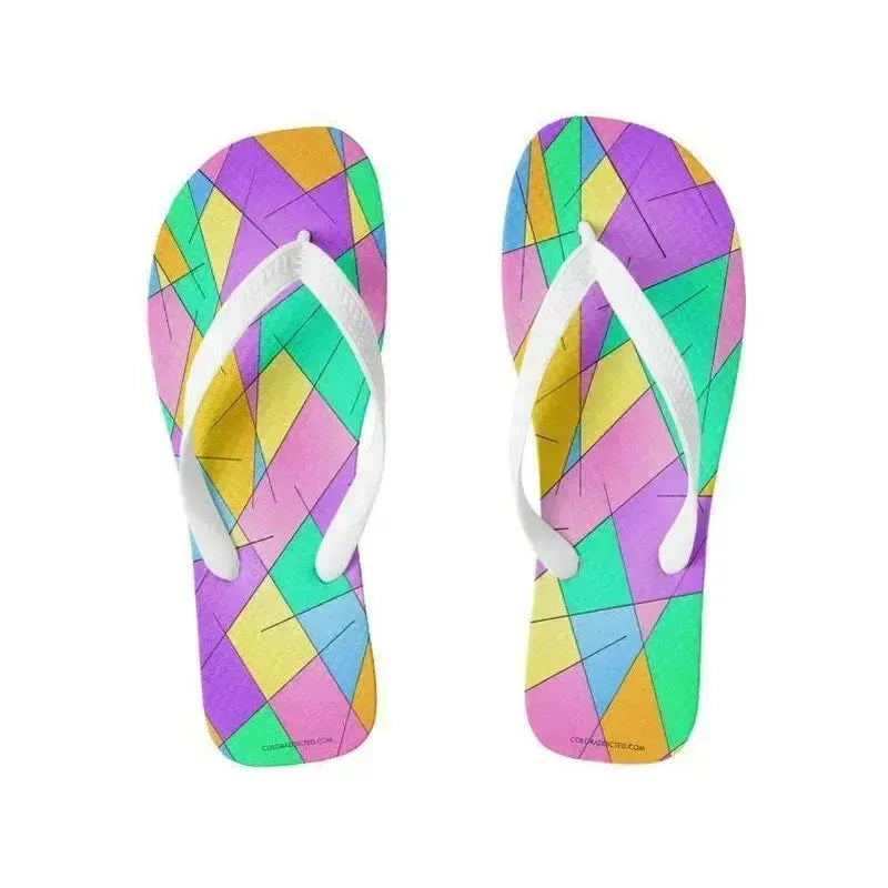 Flip Flops-ABSTRACT LINES #1 Wide-Strap Flip Flops-Multicolor Light-from COLORADDICTED.COM-