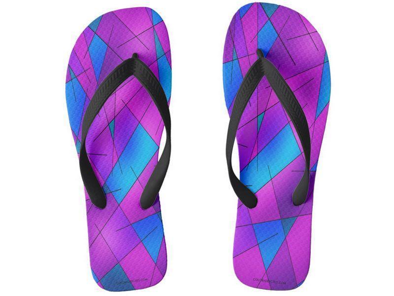 Flip Flops-ABSTRACT LINES #1 Wide-Strap Flip Flops-Purples &amp; Violets &amp; Fuchsias &amp; Turquoises-from COLORADDICTED.COM-