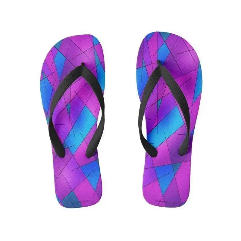 Flip Flops-ABSTRACT LINES #1 Wide-Strap Flip Flops-Purples & Violets & Fuchsias & Turquoises-from COLORADDICTED.COM-
