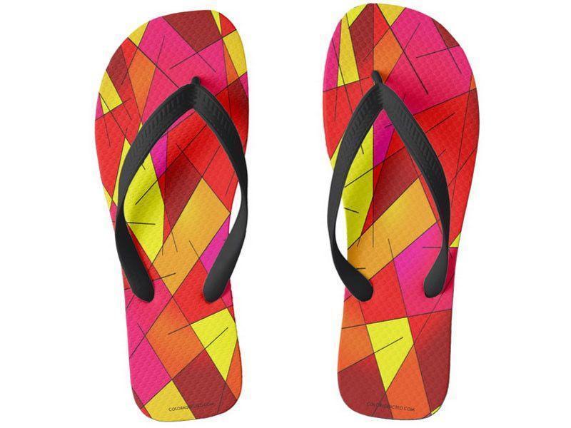 Flip Flops-ABSTRACT LINES #1 Wide-Strap Flip Flops-Reds &amp; Oranges &amp; Yellows &amp; Fuchsias-from COLORADDICTED.COM-