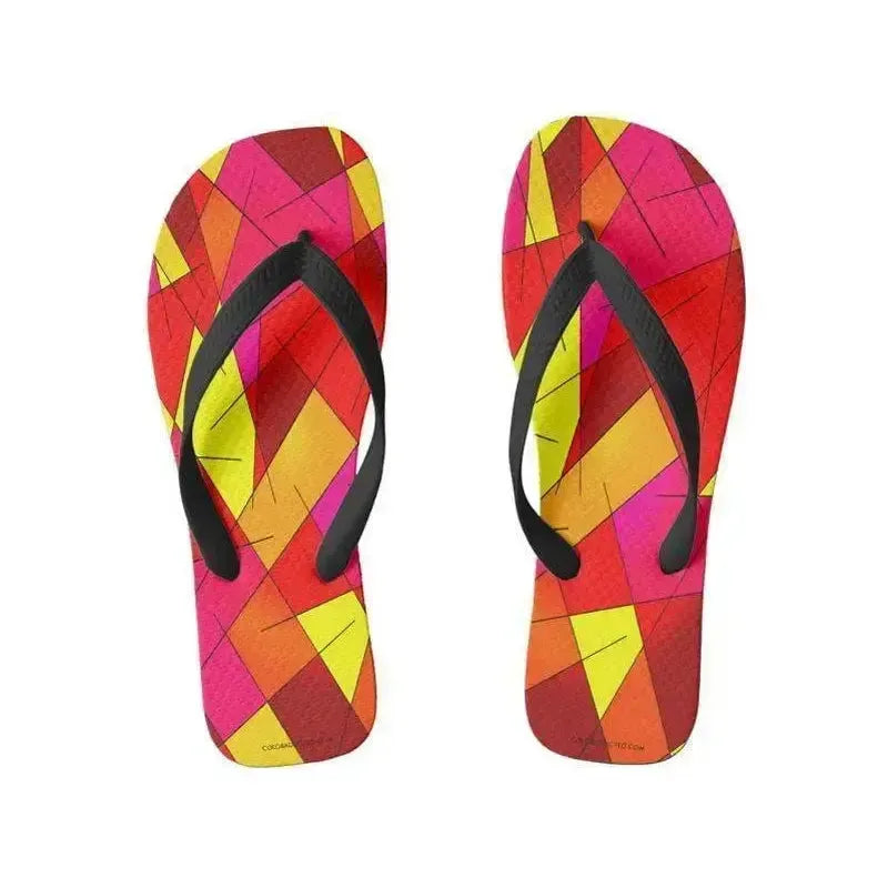 Flip Flops-ABSTRACT LINES #1 Wide-Strap Flip Flops-Reds & Oranges & Yellows & Fuchsias-from COLORADDICTED.COM-