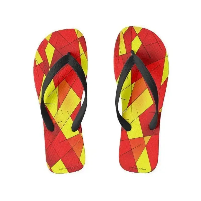 Flip Flops-ABSTRACT LINES #1 Wide-Strap Flip Flops-Reds & Oranges & Yellows-from COLORADDICTED.COM-