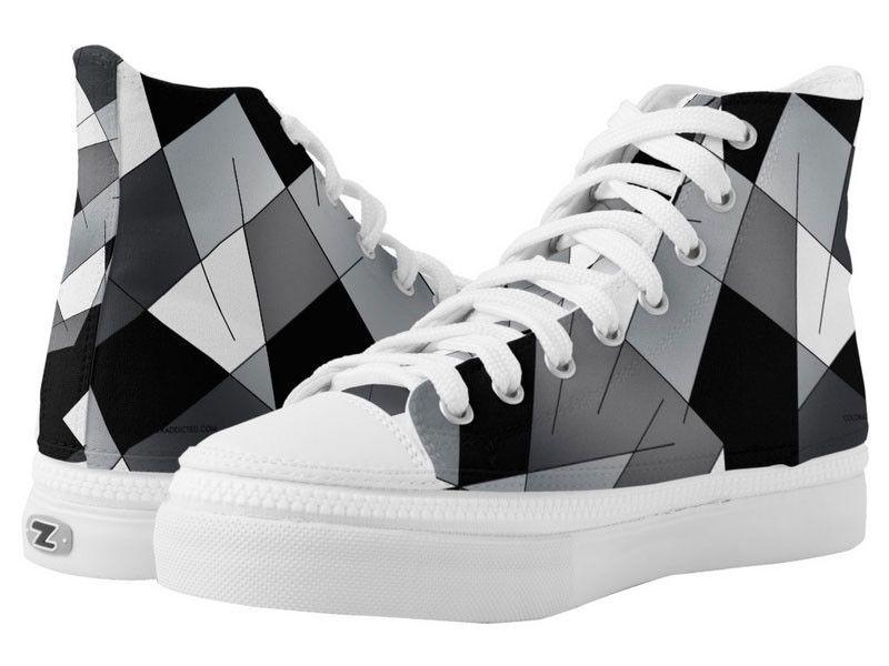 ZipZ High-Top Sneakers-ABSTRACT LINES #1 ZipZ High-Top Sneakers-Black &amp; Grays &amp; White-from COLORADDICTED.COM-