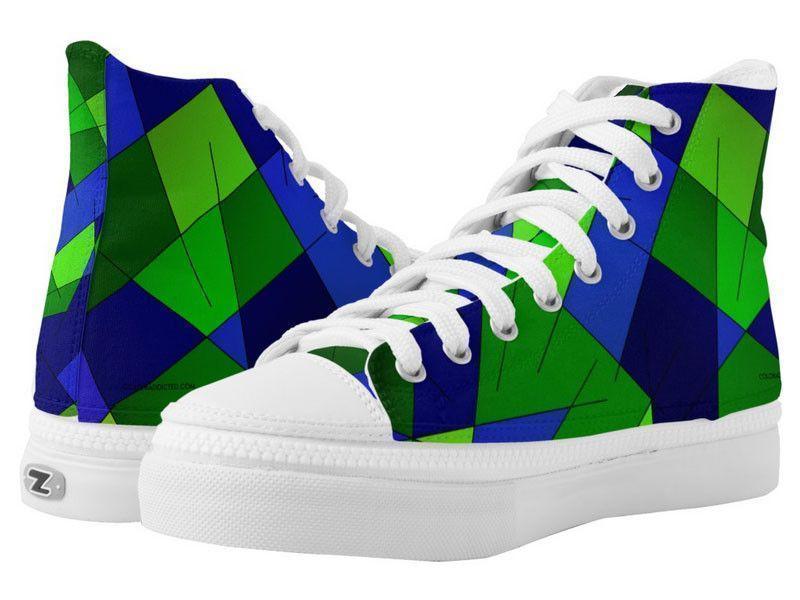ZipZ High-Top Sneakers-ABSTRACT LINES #1 ZipZ High-Top Sneakers-Blues &amp; Greens-from COLORADDICTED.COM-