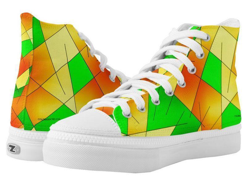 ZipZ High-Top Sneakers-ABSTRACT LINES #1 ZipZ High-Top Sneakers-Greens &amp; Oranges &amp; Yellows-from COLORADDICTED.COM-