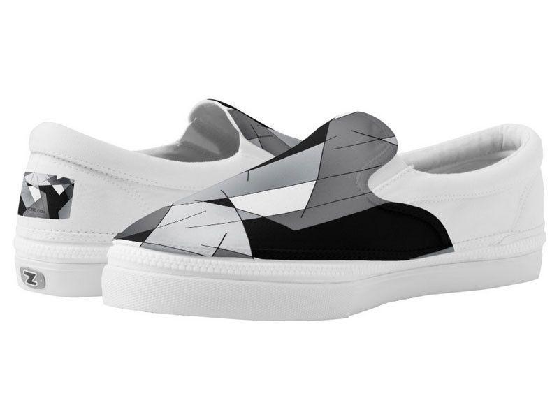 ZipZ Slip-On Sneakers-ABSTRACT LINES #1 ZipZ Slip-On Sneakers-Black &amp; Grays &amp; White-from COLORADDICTED.COM-