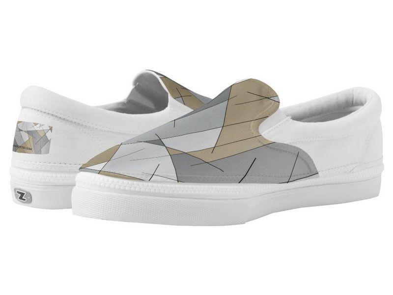 ZipZ Slip-On Sneakers-ABSTRACT LINES #1 ZipZ Slip-On Sneakers-Grays &amp; Beiges-from COLORADDICTED.COM-