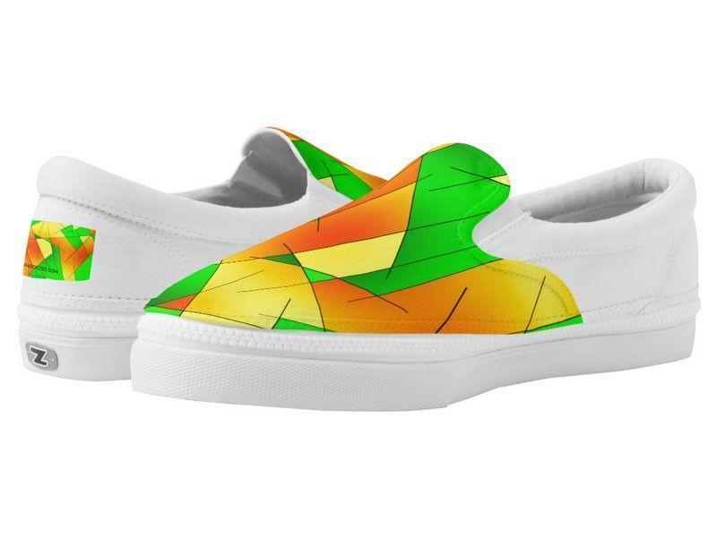 ZipZ Slip-On Sneakers-ABSTRACT LINES #1 ZipZ Slip-On Sneakers-Greens &amp; Oranges &amp; Yellows-from COLORADDICTED.COM-