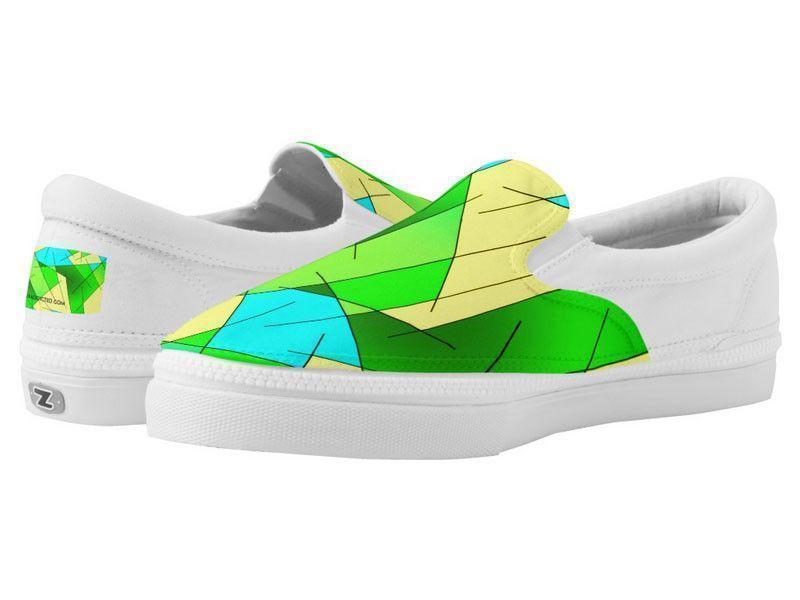 ZipZ Slip-On Sneakers-ABSTRACT LINES #1 ZipZ Slip-On Sneakers-Greens &amp; Yellows &amp; Light Blues-from COLORADDICTED.COM-