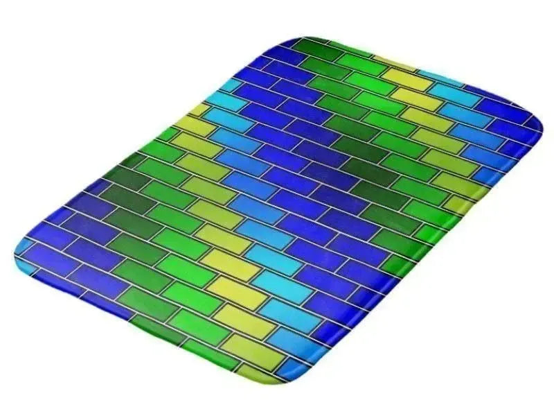 Bath Mats-BRICK WALL #2 Bath Mats-Blues & Greens-from COLORADDICTED.COM-