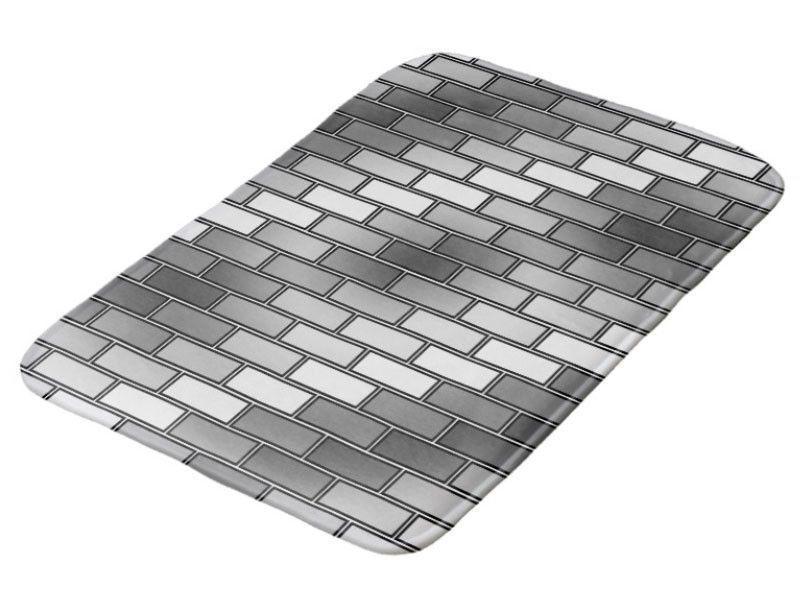 Bath Mats-BRICK WALL #2 Bath Mats-Grays &amp; White-from COLORADDICTED.COM-