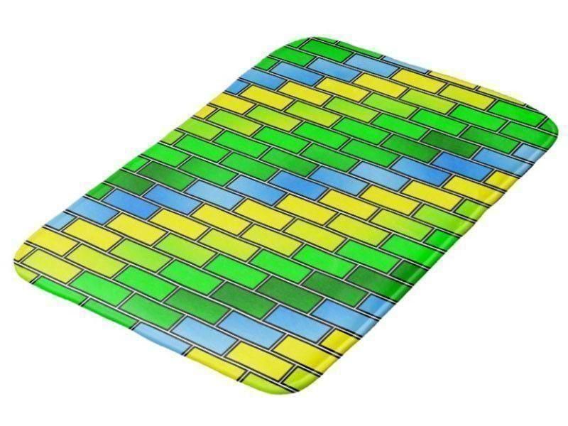 Bath Mats-BRICK WALL #2 Bath Mats-Greens, Yellows &amp; Light Blues-from COLORADDICTED.COM-