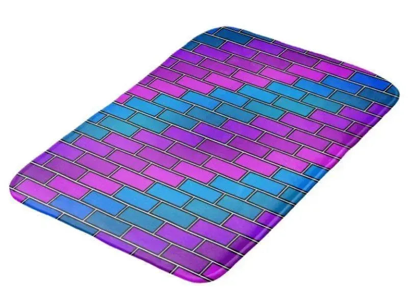 Bath Mats-BRICK WALL #2 Bath Mats-Purples, Violets, Fuchsias & Turquoises-from COLORADDICTED.COM-