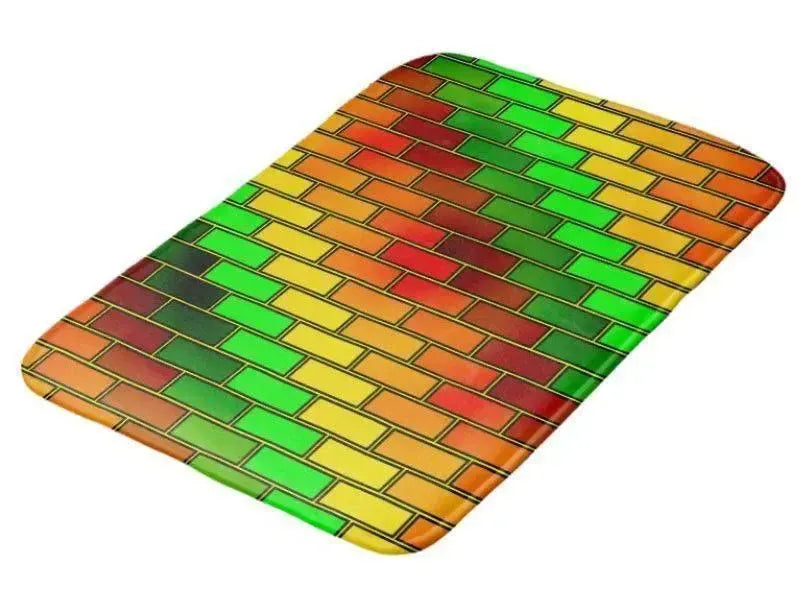 Bath Mats-BRICK WALL #2 Bath Mats-Reds, Oranges, Yellows & Greens-from COLORADDICTED.COM-