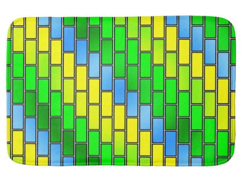 Bath Mats-BRICK WALL #2 Bath Mats-Greens, Yellows & Light Blues-from COLORADDICTED.COM-