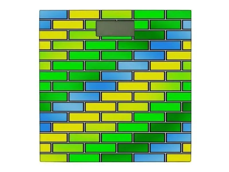 Bathroom Scales-BRICK WALL #2 Bathroom Scales-Greens, Yellows & Light Blues-from COLORADDICTED.COM-