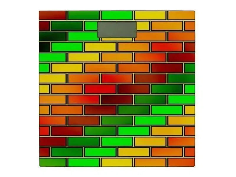 Bathroom Scales-BRICK WALL #2 Bathroom Scales-Reds, Oranges, Yellows & Greens-from COLORADDICTED.COM-