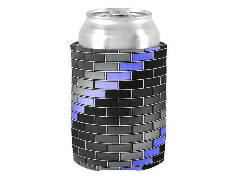 Can Cooler Sleeves – Can Koozies-BRICK WALL #2 Bottle & Can Cooler Sleeves – Bottle & Can Koozies-Black & Grays & Light Blues-from COLORADDICTED.COM-