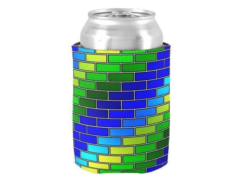Can Cooler Sleeves – Can Koozies-BRICK WALL #2 Bottle &amp; Can Cooler Sleeves – Bottle &amp; Can Koozies-Blues &amp; Greens-from COLORADDICTED.COM-