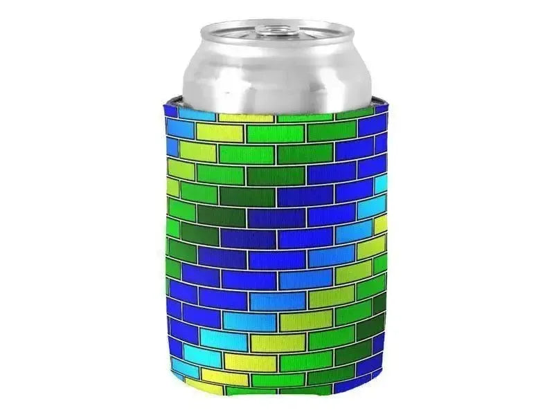 Can Cooler Sleeves – Can Koozies-BRICK WALL #2 Bottle & Can Cooler Sleeves – Bottle & Can Koozies-Blues & Greens-from COLORADDICTED.COM-