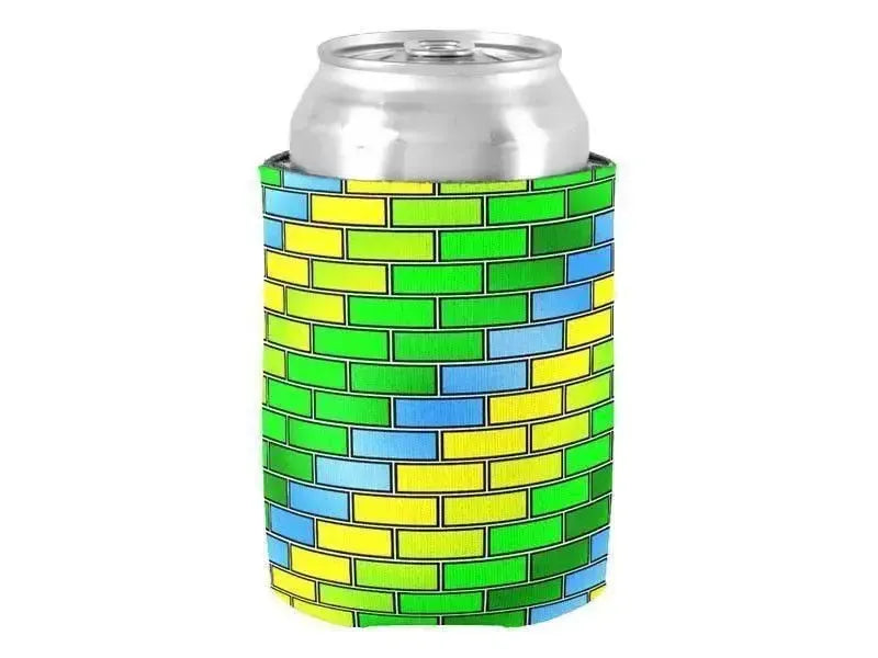 Can Cooler Sleeves – Can Koozies-BRICK WALL #2 Bottle & Can Cooler Sleeves – Bottle & Can Koozies-Greens & Yellows & Light Blues-from COLORADDICTED.COM-
