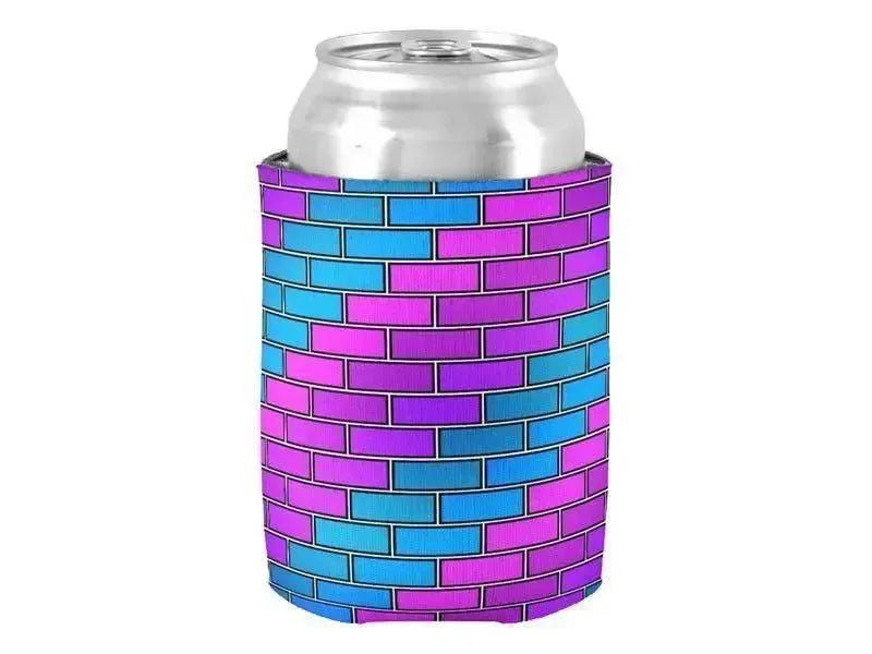 Can Cooler Sleeves – Can Koozies-BRICK WALL #2 Bottle & Can Cooler Sleeves – Bottle & Can Koozies-Purples & Violets & Fuchsias & Turquoises-from COLORADDICTED.COM-