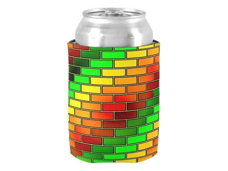 Can Cooler Sleeves – Can Koozies-BRICK WALL #2 Bottle &amp; Can Cooler Sleeves – Bottle &amp; Can Koozies-Reds &amp; Oranges &amp; Yellows &amp; Greens-from COLORADDICTED.COM-