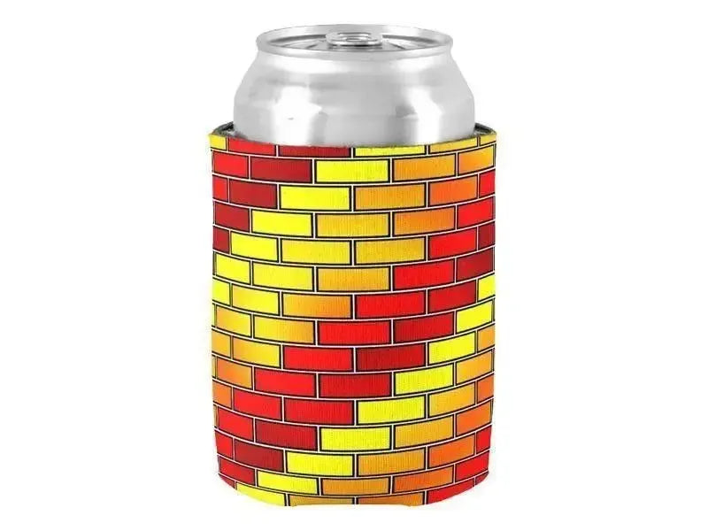 Can Cooler Sleeves – Can Koozies-BRICK WALL #2 Bottle & Can Cooler Sleeves – Bottle & Can Koozies-Reds & Oranges & Yellows-from COLORADDICTED.COM-