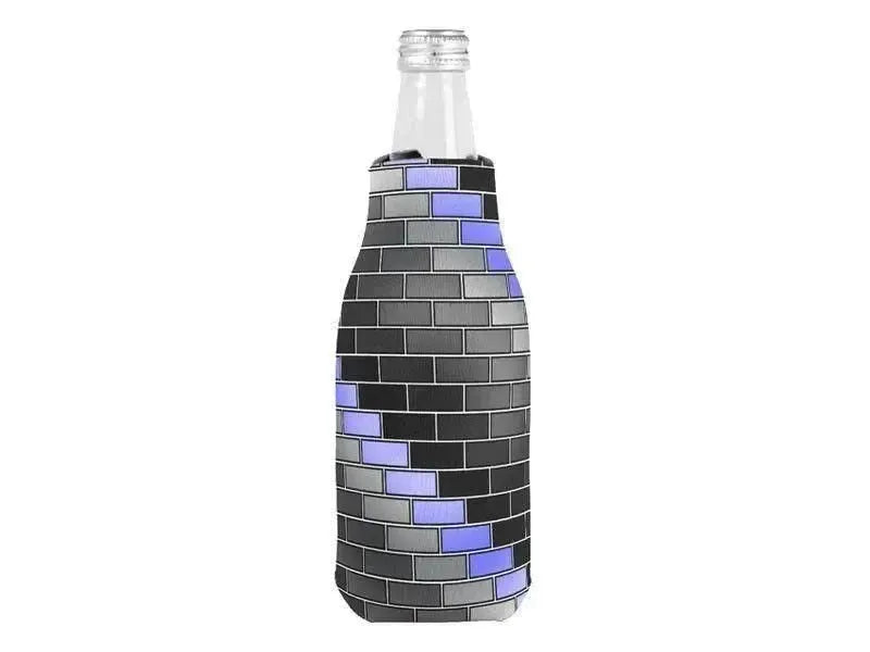 Bottle Cooler Sleeves – Bottle Koozies-BRICK WALL #2 Bottle Cooler Sleeves – Bottle Koozies-Black & Grays & Light Blues-from COLORADDICTED.COM-