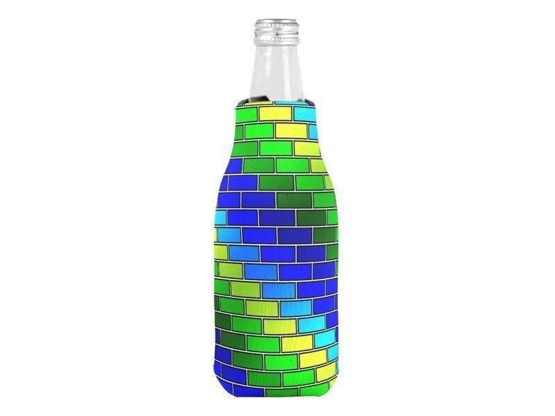 Bottle Cooler Sleeves – Bottle Koozies-BRICK WALL #2 Bottle Cooler Sleeves – Bottle Koozies-Blues &amp; Greens-from COLORADDICTED.COM-