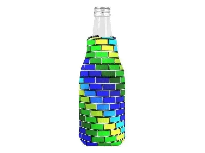 Bottle Cooler Sleeves – Bottle Koozies-BRICK WALL #2 Bottle Cooler Sleeves – Bottle Koozies-Blues & Greens-from COLORADDICTED.COM-