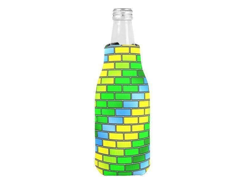 Bottle Cooler Sleeves – Bottle Koozies-BRICK WALL #2 Bottle Cooler Sleeves – Bottle Koozies-Greens &amp; Yellows &amp; Light Blues-from COLORADDICTED.COM-