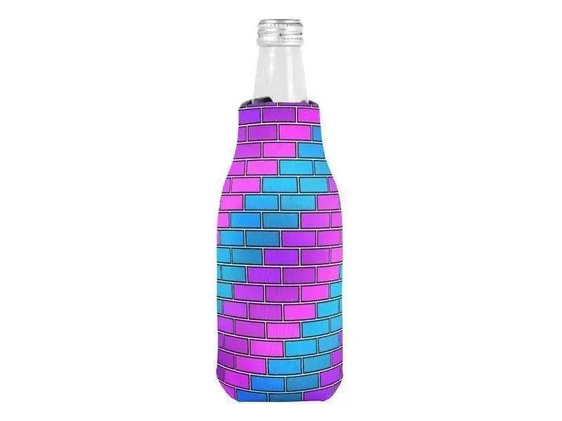 Bottle Cooler Sleeves – Bottle Koozies-BRICK WALL #2 Bottle Cooler Sleeves – Bottle Koozies-Purples & Violets & Fuchsias & Turquoises-from COLORADDICTED.COM-