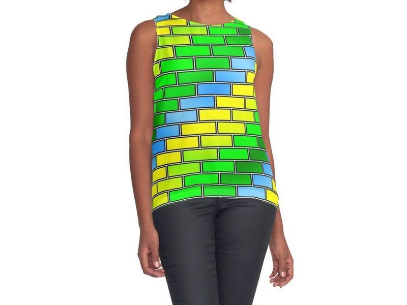 Contrast Tanks-BRICK WALL #2 Contrast Tanks-Greens &amp; Yellows &amp; Light Blues-from COLORADDICTED.COM-