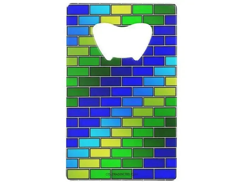 Credit Card Bottle Openers-BRICK WALL #2 Credit Card Bottle Openers-Blues & Greens-from COLORADDICTED.COM-