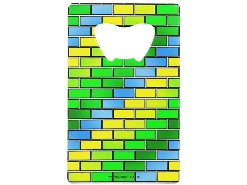 Credit Card Bottle Openers-BRICK WALL #2 Credit Card Bottle Openers-Greens, Yellows & Light Blues-from COLORADDICTED.COM-