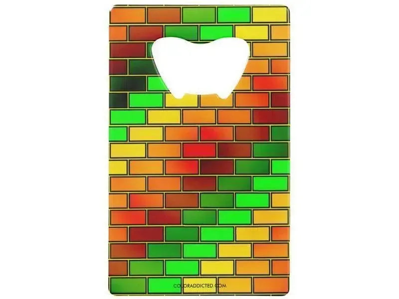 Credit Card Bottle Openers-BRICK WALL #2 Credit Card Bottle Openers-Reds, Oranges, Yellows & Greens-from COLORADDICTED.COM-